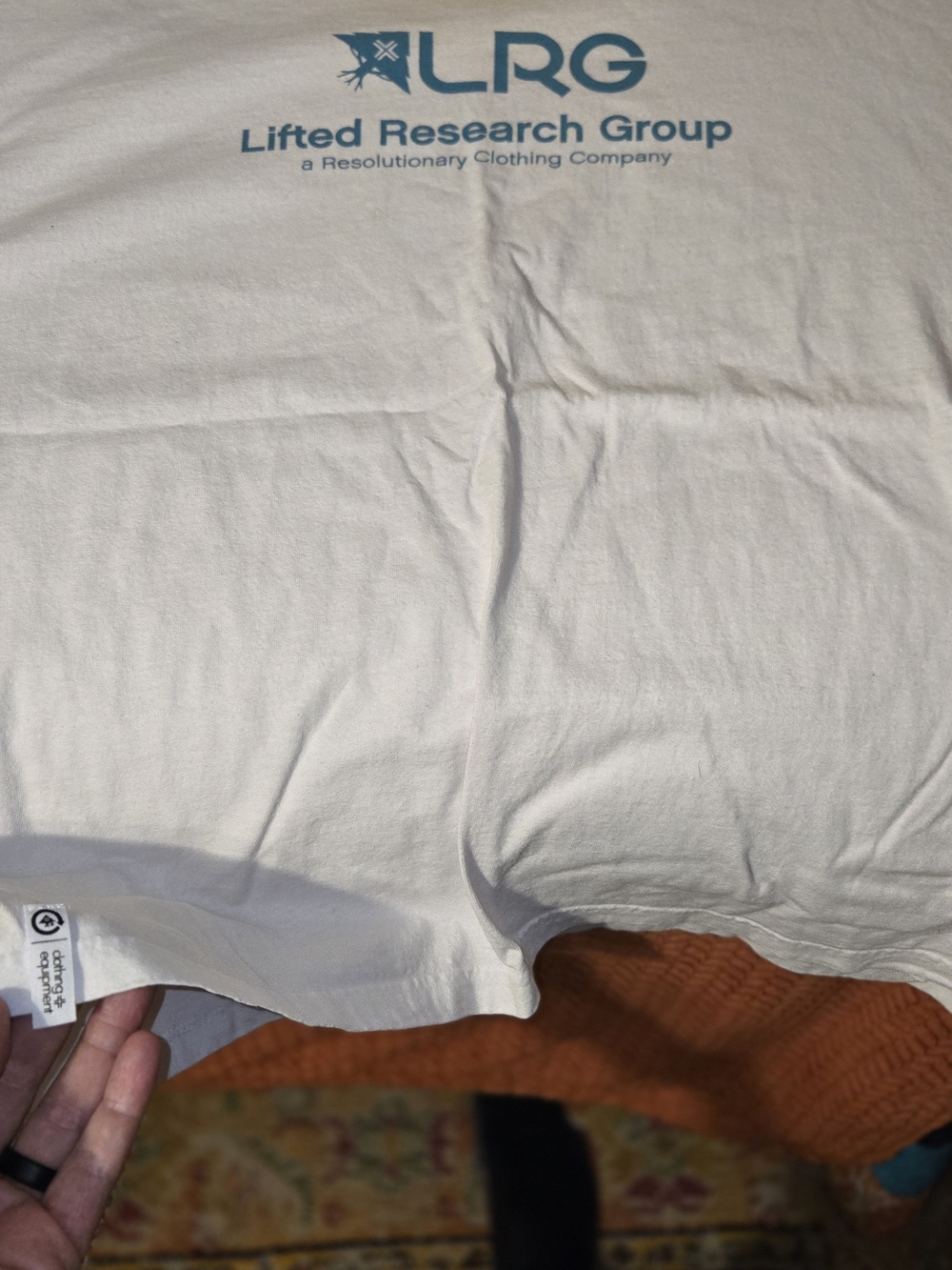 LRG Men's Short Sleeve Tee in White with Teal Logo